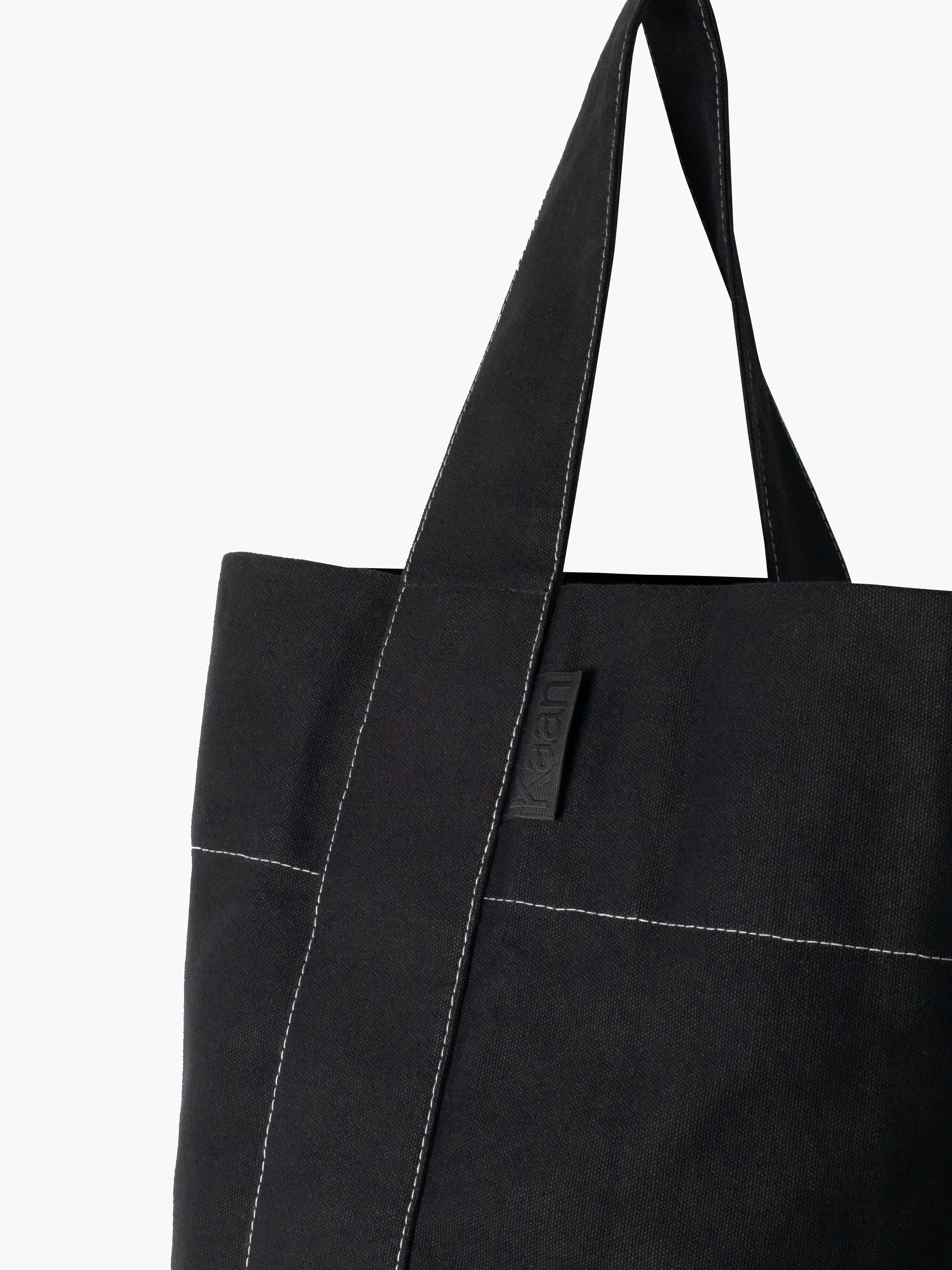 Bucket Tote in Black with Contrast Stitching